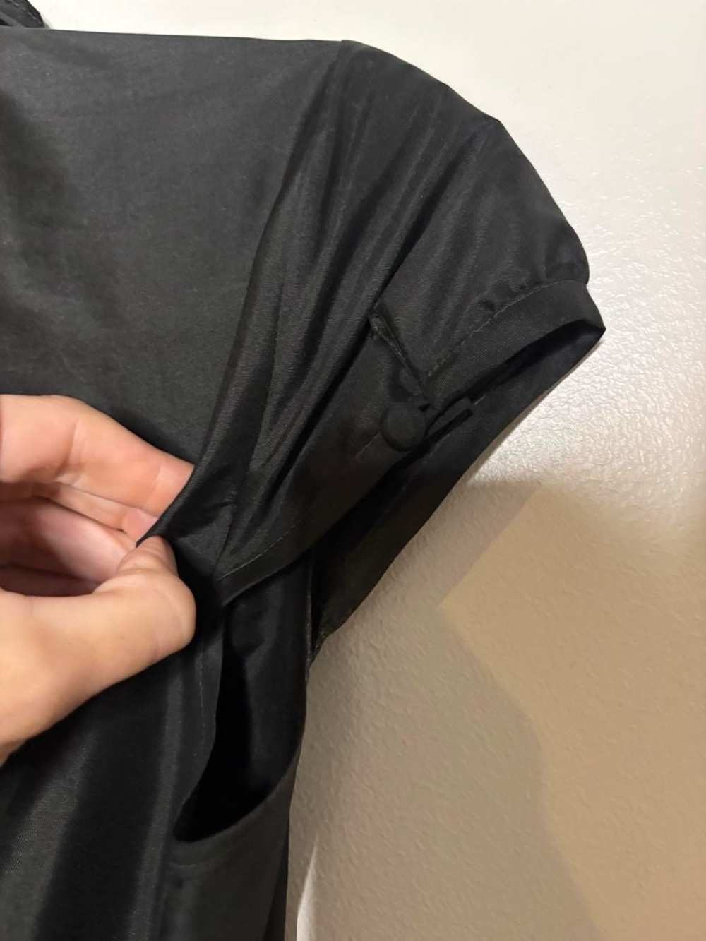 Ann Taylor Black Satin Wrap Top with Ruffle Neck - Picture 4 of 6
